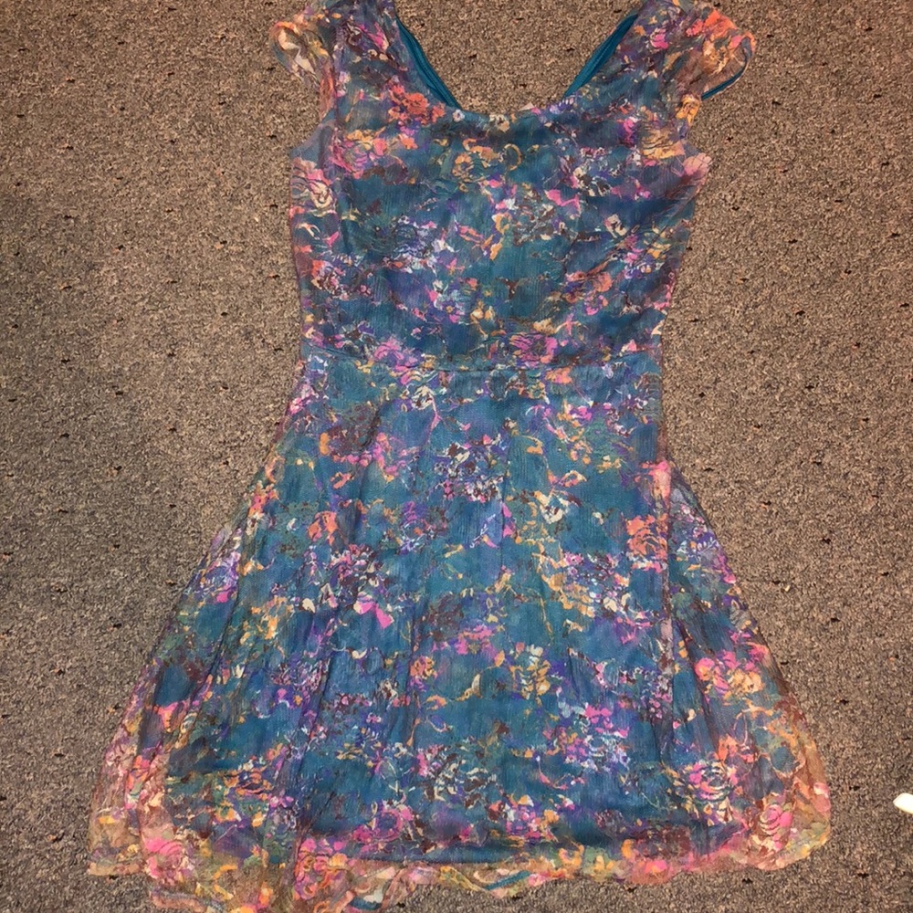 Blue mesh floral dress